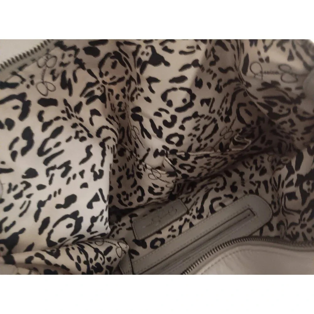 Jessica Simpson Hobo Bag Bone Leopard Print Lining Silver Hardware Crossbody